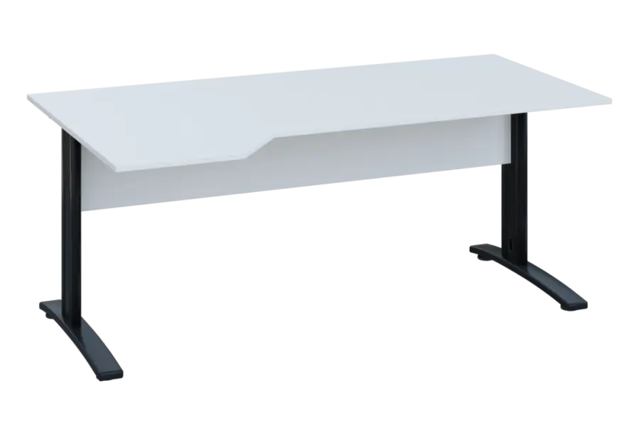 EZK 28 - 184 stůl kancelářský, rohový, levý, kovová podnož černá, deska 25 mm, široký 1800 mm, bílá